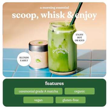 Chamberlain Coffee Vanilla Matcha Green Tea Powder - Madagascar Vanilla + Ceremonial Grade Matcha - Hot or Iced - Organic, Vegan & Gluten-Free Matcha Powder - 1.06 oz