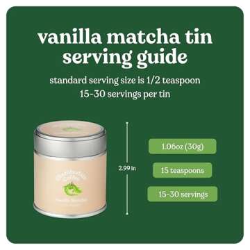 Chamberlain Coffee Vanilla Matcha Green Tea Powder - Madagascar Vanilla + Ceremonial Grade Matcha - Hot or Iced - Organic, Vegan & Gluten-Free Matcha Powder - 1.06 oz