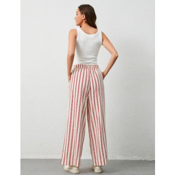 Comfy OLAPTA Women Striped Wide Leg Pants with Pockets