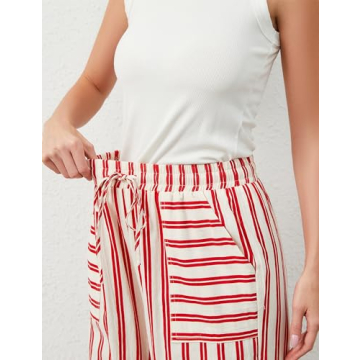 Comfy OLAPTA Women Striped Wide Leg Pants with Pockets