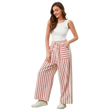 Comfy OLAPTA Women Striped Wide Leg Pants with Pockets