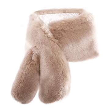 KAMA BRIDAL Women Long Faux Fur Shawl Bridal Stole Cover Up Winter Soft Bolero Scarf Blush