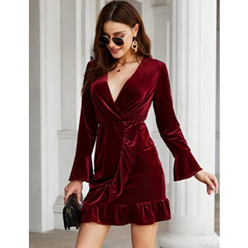KOJOOIN Women's Elegant Velvet Mini Dress for Parties