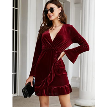 KOJOOIN Women's Elegant Velvet Mini Dress for Parties