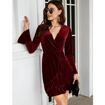 KOJOOIN Women's Elegant Velvet Mini Dress for Parties