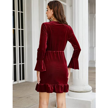 KOJOOIN Women's Elegant Velvet Mini Dress for Parties