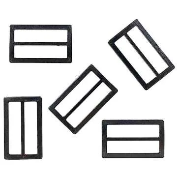 5 Pack - 1 1/2-Inch Black Flat Metal Adjuster Sliders - Buckle Tri-Glides for Strap Keepers, Leather...