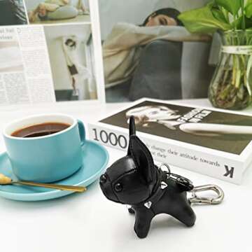 SWHJ Cute Puppy Car Keychain,Leather Handmade Bull Dog Key Chain Accessories,Best Fashion Gifts For ...