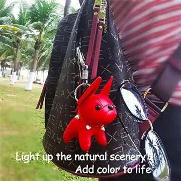 SWHJ Cute Puppy Car Keychain,Leather Handmade Bull Dog Key Chain Accessories,Best Fashion Gifts For Women-Kids-Friend, Black.