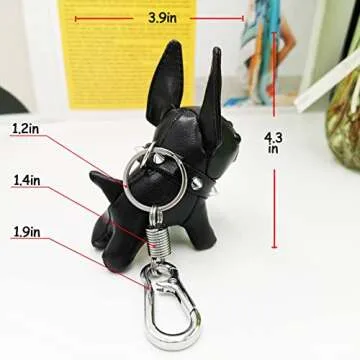 SWHJ Cute Puppy Car Keychain,Leather Handmade Bull Dog Key Chain Accessories,Best Fashion Gifts For Women-Kids-Friend, Black.