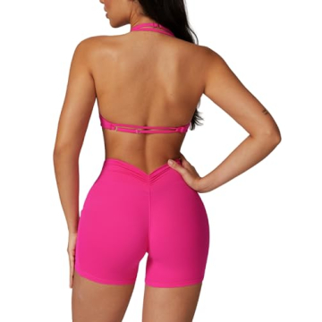 ABOCIW Workout Sets for Women 2 Piece Yoga Outfits Halter Neck Sports Bra V Back Scrunch Butt High W...