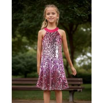 WELAKEN Girls Ombre Sequin Dress - Sparkly Halter Neck Party Dress