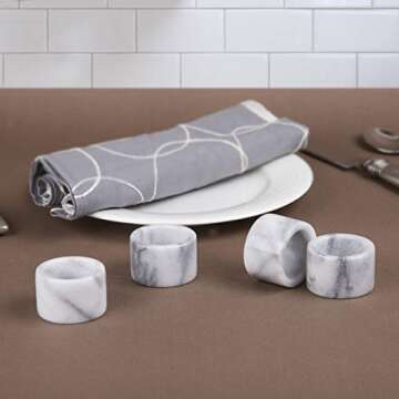 Natural Marble Set of 4 Napkin Ring Holder for Table Settings, Dinner Parties, Special Events