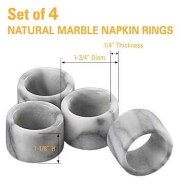 Natural Marble Set of 4 Napkin Ring Holder for Table Settings, Dinner Parties, Special Events