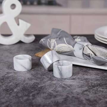 Natural Marble Set of 4 Napkin Ring Holder for Table Settings, Dinner Parties, Special Events