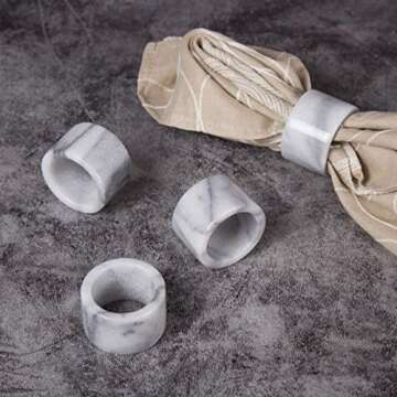 Natural Marble Set of 4 Napkin Ring Holder for Table Settings, Dinner Parties, Special Events