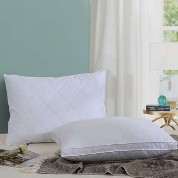 Three Geese Pack of 2 White Goose Feather Polyester Bed Pillows Queen/Standard Size- Soft 600 Thread...