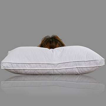 Three Geese Pack of 2 White Goose Feather Polyester Bed Pillows Queen/Standard Size- Soft 600 Thread Count 100% Cotton, Medium Firm,Soft Support Surround Fill Polyester,White Solid