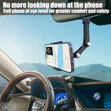 Rearview Mirror Phone Holder,Phone Holder for Car Aluminum Alloy Mount Multi-Angle Adjustment Rotata...