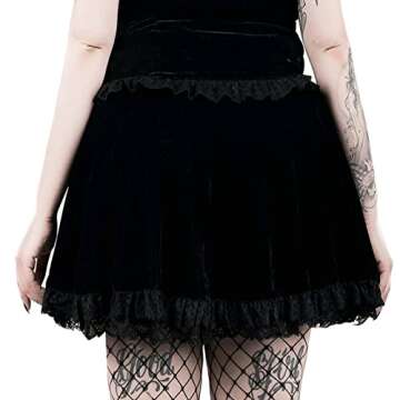 Elegant Black Lace Trim Gothic Mini Skirt for Women - High Waisted A-Line Tutu Skirt