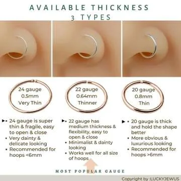 Gold Nose Ring Hoop for Women, Thin Nose Piercing jewelry (Rose Gold, 1pc- 5mm 22 gauge)