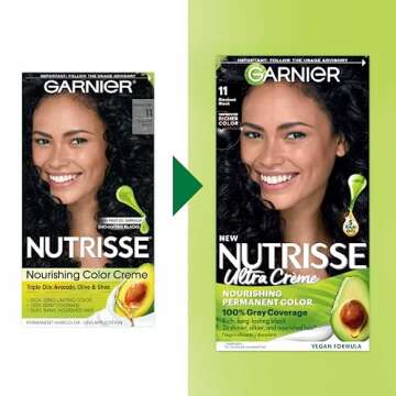 Garnier Hair Color Nutrisse Nourishing Creme, 11 Blackest Black (Peppercorn) Permanent Hair Dye, 2 C...