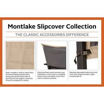 Classic Accessories Montlake Water-Resistant 72 Inch Patio Chaise Lounge Slipcover, Antique Beige, Patio Furniture Covers