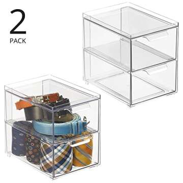 mDesign Stackable Storage Containers Box with 2 Pull-Out Drawers - Stacking Plastic Drawer Bins for ...