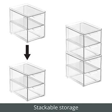 mDesign Stackable Storage Containers Box with 2 Pull-Out Drawers - Stacking Plastic Drawer Bins for Closet Organization, Linen, Coat, Bedroom or Entryway Closets - Lumiere Collection - 2 Pack - Clear