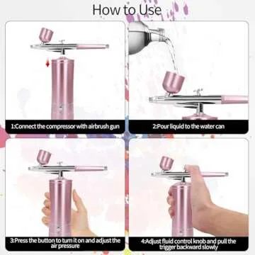 Airbrush-Kit Air Brush Kit With Airbrush Compressor Nail Charms Wireless Air Brush for Barber, Nail Art, Cake Decor, Makeup, Model Painting (Pink)