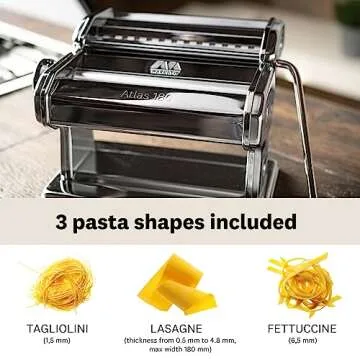 MARCATO Made in Italy Atlas 180 Classic Manual Pasta Machine, Chrome Steel. Makes Lasagne, Fettuccine & Tagliolini.