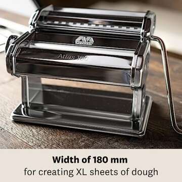 MARCATO Made in Italy Atlas 180 Classic Manual Pasta Machine, Chrome Steel. Makes Lasagne, Fettuccine & Tagliolini.