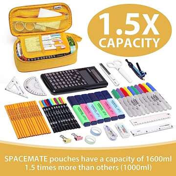 SPACEMATE Heavy Duty Canvas Pencil Case Pouch Bag - Holds 50-100 Pencils - Large Big Capacity Aesthe...