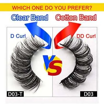 Veleasha Clear Band Lashes 10 Pairs Pack D Curl Russian Strip Lashes,Natural Look Transparent Soft Band Faux Mink Eyelashes for Eye Makeup (D03-T)