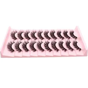 Veleasha Clear Band Lashes 10 Pairs Pack D Curl Russian Strip Lashes,Natural Look Transparent Soft Band Faux Mink Eyelashes for Eye Makeup (D03-T)