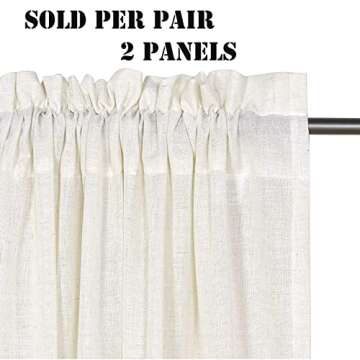 H.VERSAILTEX Natural Linen Rod Pocket Curtains 84 Inch Length for Living Room 2 Panel Pocket Drape S...