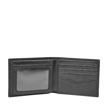 Fossil Men's Ryan Leather RFID-Blocking Bifold with Flip ID Wallet, Black, (Model: ML3729001)