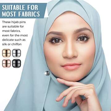 Hijab Magnetic Pins Strongest Commercial Strength Hijab Pins for Women Clothing Magnets for Muslim Scarf Multi-Use Round Clip (Silver, Gold, Rose Gold, Black,12 Pieces)