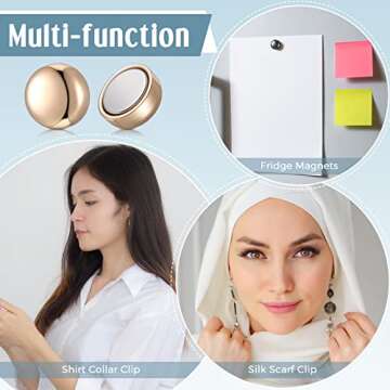 Hijab Magnetic Pins Strongest Commercial Strength Hijab Pins for Women Clothing Magnets for Muslim Scarf Multi-Use Round Clip (Silver, Gold, Rose Gold, Black,12 Pieces)