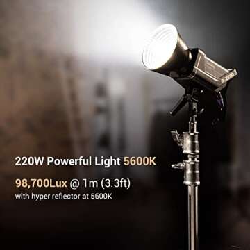 SmallRig RC 220D 220W LED Video Light 98700 LUX @3.3ft 5600K Continuous Output Light with CRI 95+, TLCI 96+, w/Bowens Mount, Manual and App Control Remotely Professional Studio Spotlight