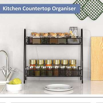 EKNITEY 2 Tier Spice Rack Organizer - Multi-Purpose Storage