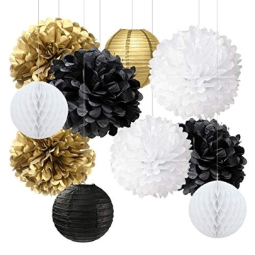 New Year's Gold Black White Decorations Party Kit