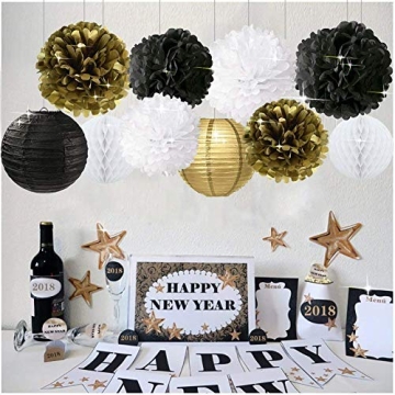 New Year's Gold Black White Decorations Party Kit