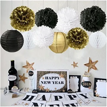 New Year's Gold Black White Decorations Party Kit