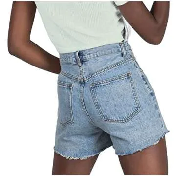 Genleck Women's Juniors Criss Crossover Jean Shorts High Waisted Stretchy Denim Shorts Casual Summer Hot Shorts(Light Blue, Large)