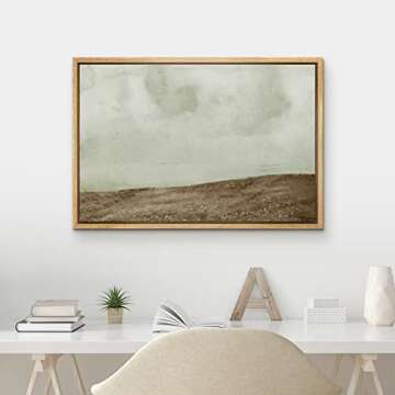 MUDECOR Framed Canvas Print Wall Art Brown Landscape Against Gray Cloudy Sky Nature Wilderness Illustrations Impressionism Rustic Scenic Colorful for Living Room, Bedroom, Office - 16"x24" Natural