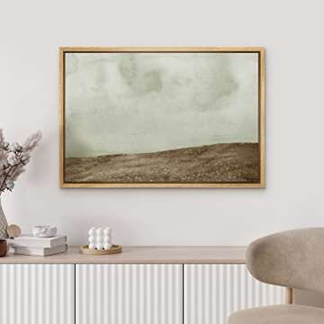 MUDECOR Framed Canvas Print Wall Art Brown Landscape Against Gray Cloudy Sky Nature Wilderness Illustrations Impressionism Rustic Scenic Colorful for Living Room, Bedroom, Office - 16"x24" Natural