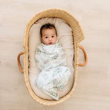 Organic Baby Muslin Swaddle Blankets for Boy or Girl - Eucalyptus Leaves and Sage Swaddling Blanket ...