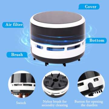 FineInno Mini Crumb Vacuum Cleaner Portable Desktop Sweeper Handheld Cordless Multifunction Cleaning...