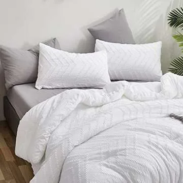Houseri Queen White Comforter Set - Boho Jacquard Bedding